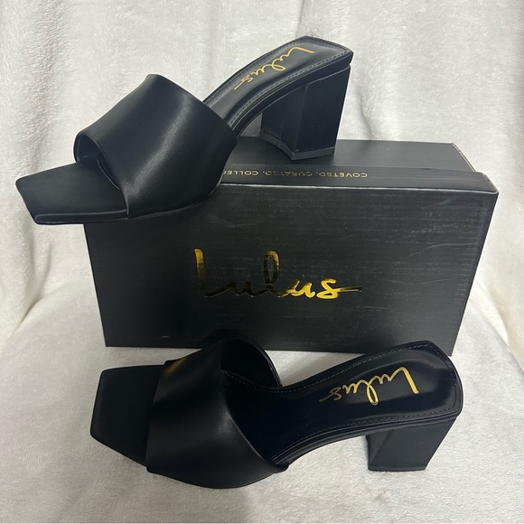 Lulus Shoes - Lulu's Satin Black Block Heel Mules Women’s 6.5 NIB